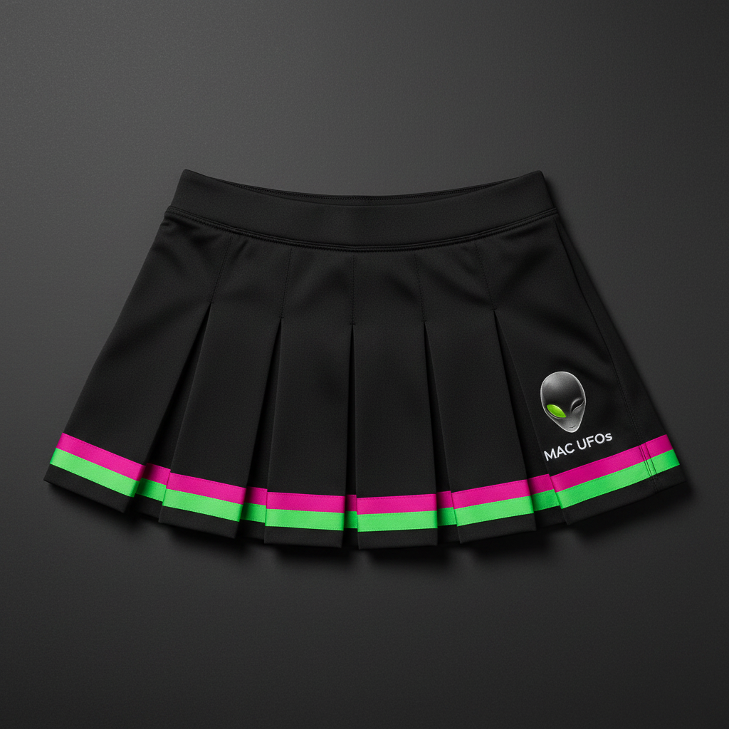 MAC UFOs Cheer Skirt with alien face label