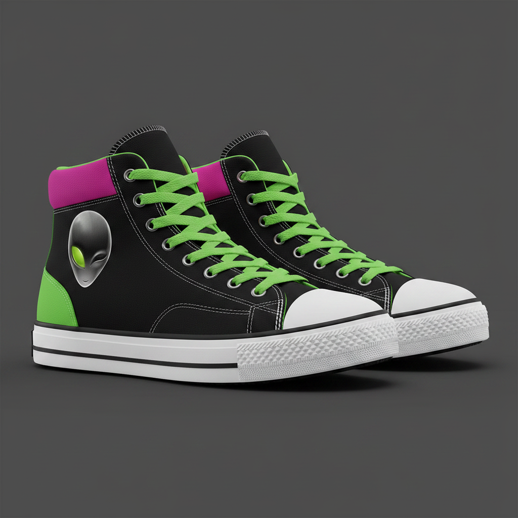 MAC UFOs Canvas High Top Shoes with alien face label