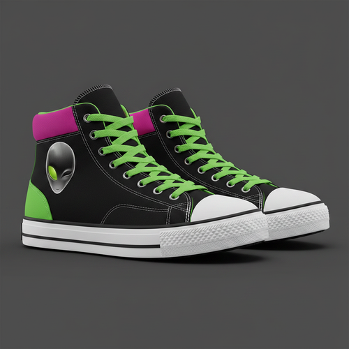 MAC UFOs Canvas High Top Shoes with alien face label